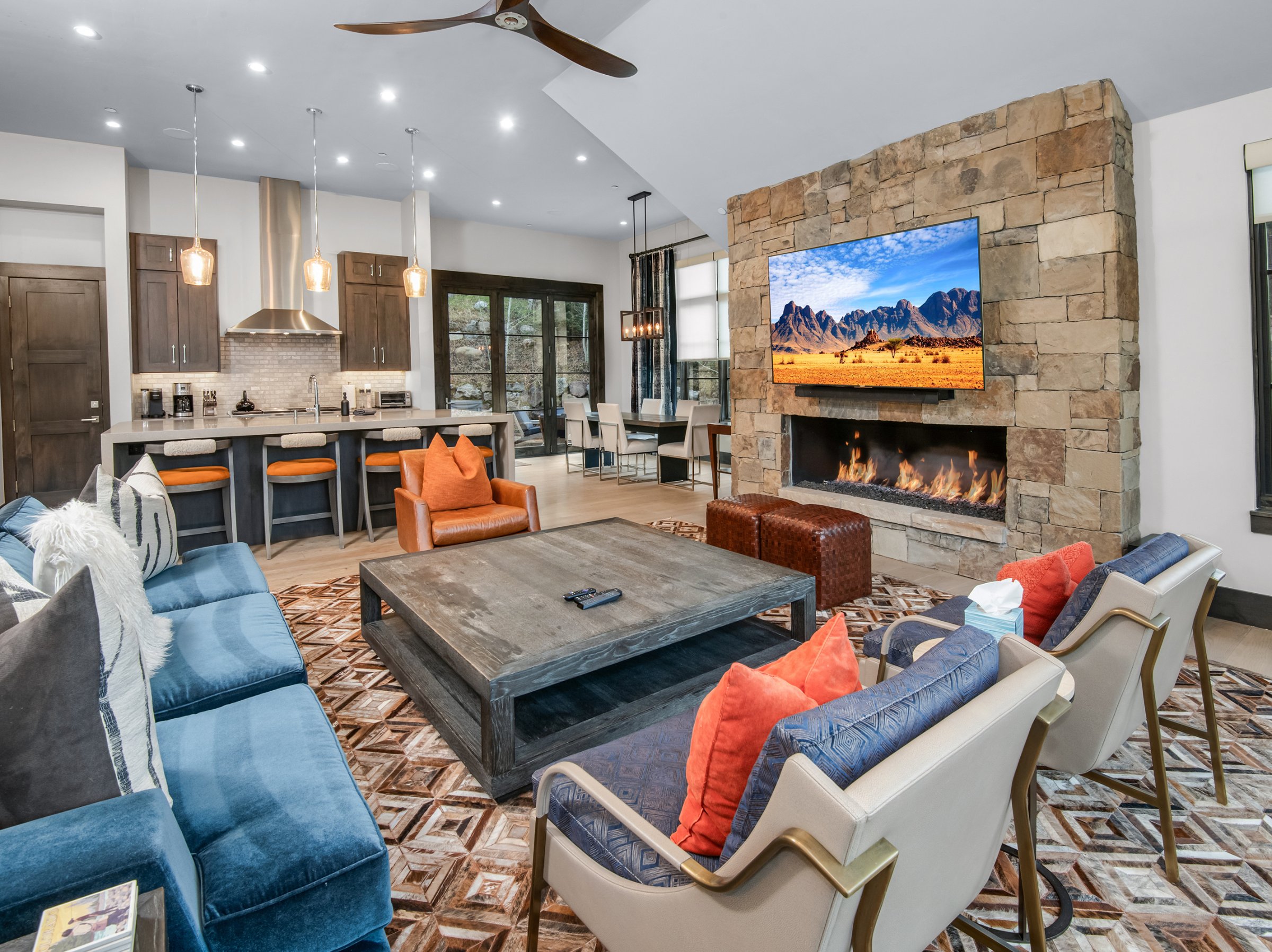 Fireside lounge at Vail Chalet, a Cascade Village vacation rental in Vail